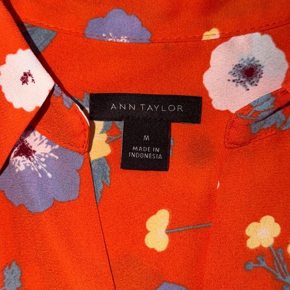 Ann Taylor Popover Orange Floral Camp Shirt Size M - Picture 5 of 7